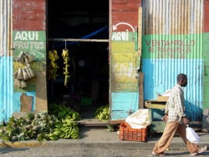 "Street scene with pedestrian - Puerto Plata, Dominican Republic" 